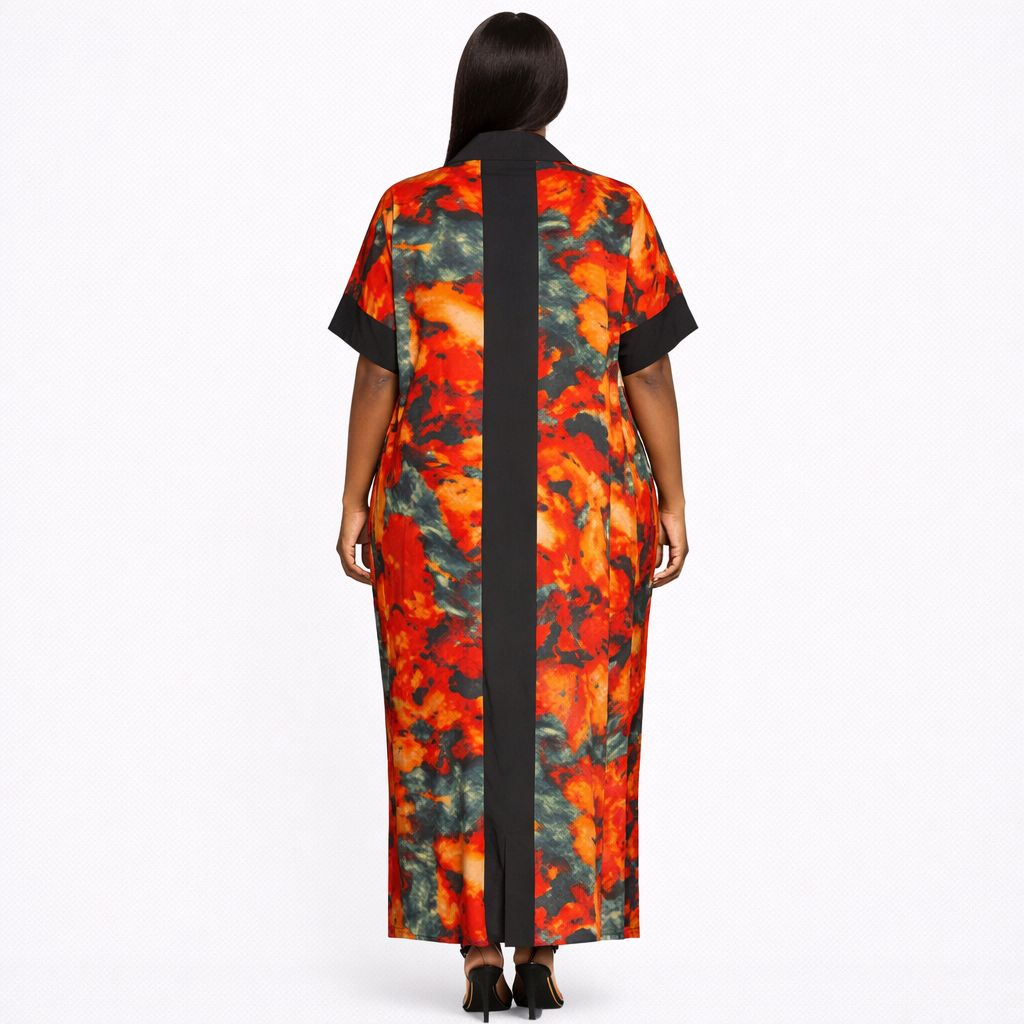 Womens Abstract Print Button Front Maxi Dress